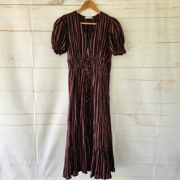 Ulla Johnson Zaria Metallic Striped Cotton And Lurex Dress Sizd 0 - Picture 4 of 16